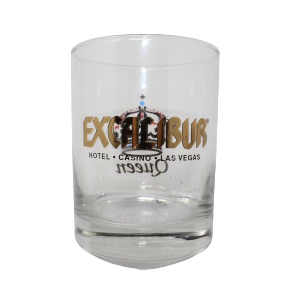 Las Vegas Excalibur Casino Resort Title Queen Gold Graphic Clear Rock Glass - Picture 2 of 2